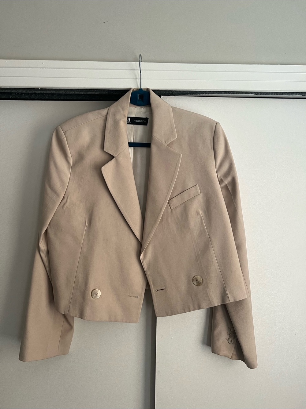 Zara Cropped Tailored Blazer in Beige